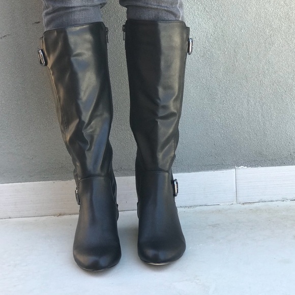 Black Demi Wedge Tall Boots - Picture 3 of 5